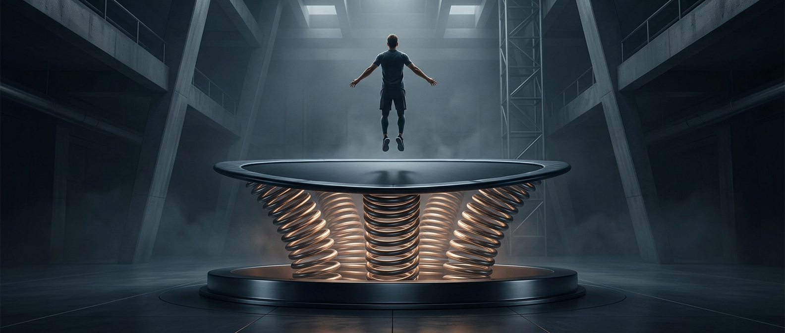 Trampolines stretch heavy steel springs to stop injuries