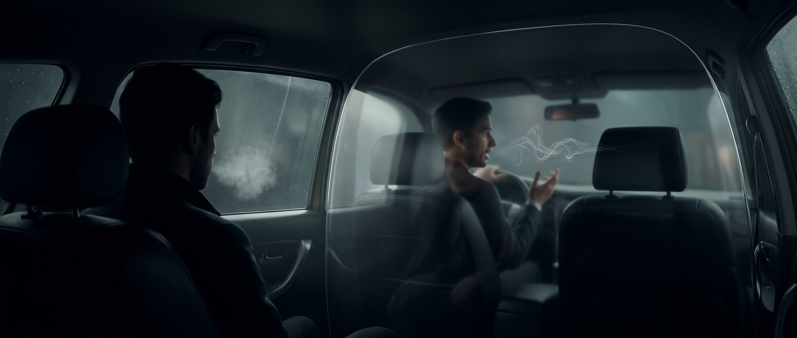 Thick plastic taxi partitions entirely muffle conversations
