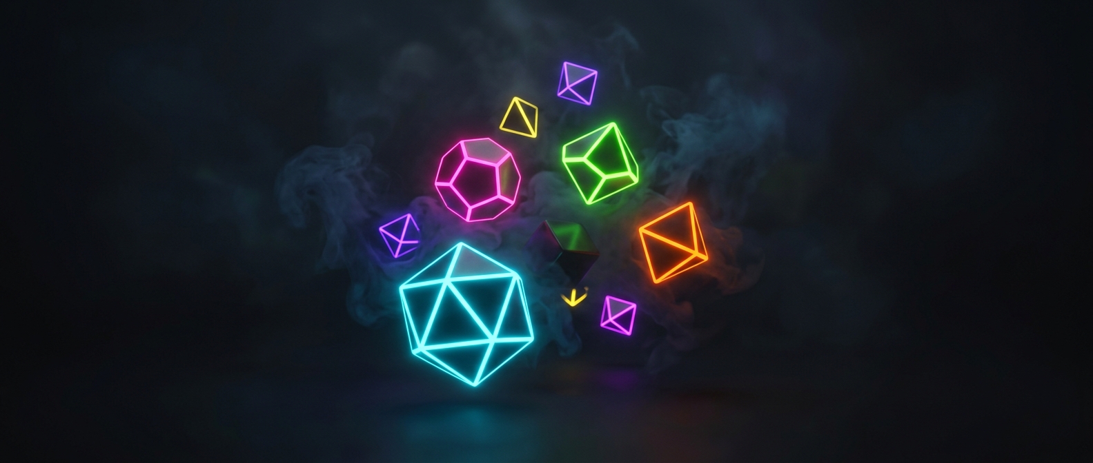 Polyhedral sets implement stark neon colors for visibility