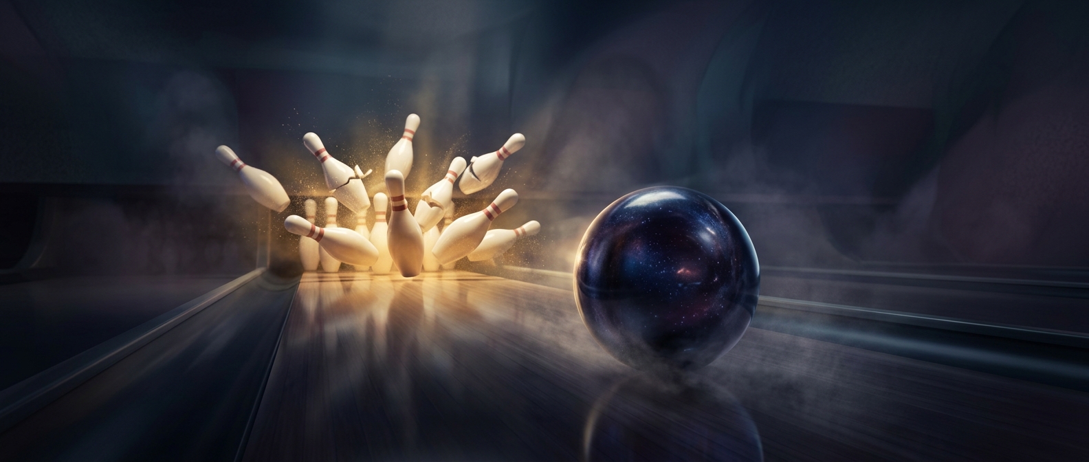 Rolling a surprisingly heavy resin sphere down an oiled lane to aggressively smash pins