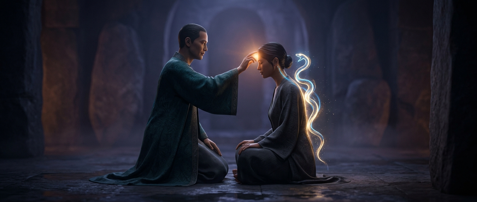 Lightly touching foreheads supposedly awakens spines