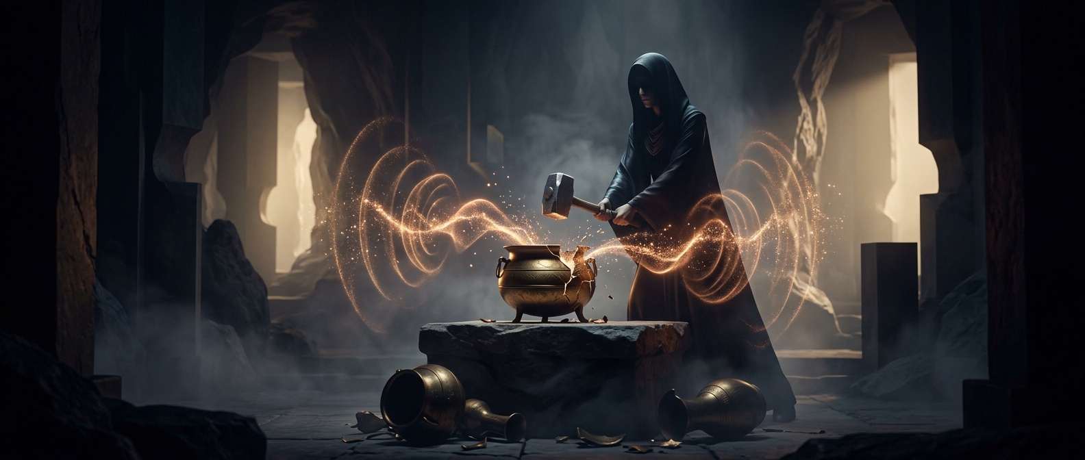 Smashing metal vessels to hear the echoing clang
