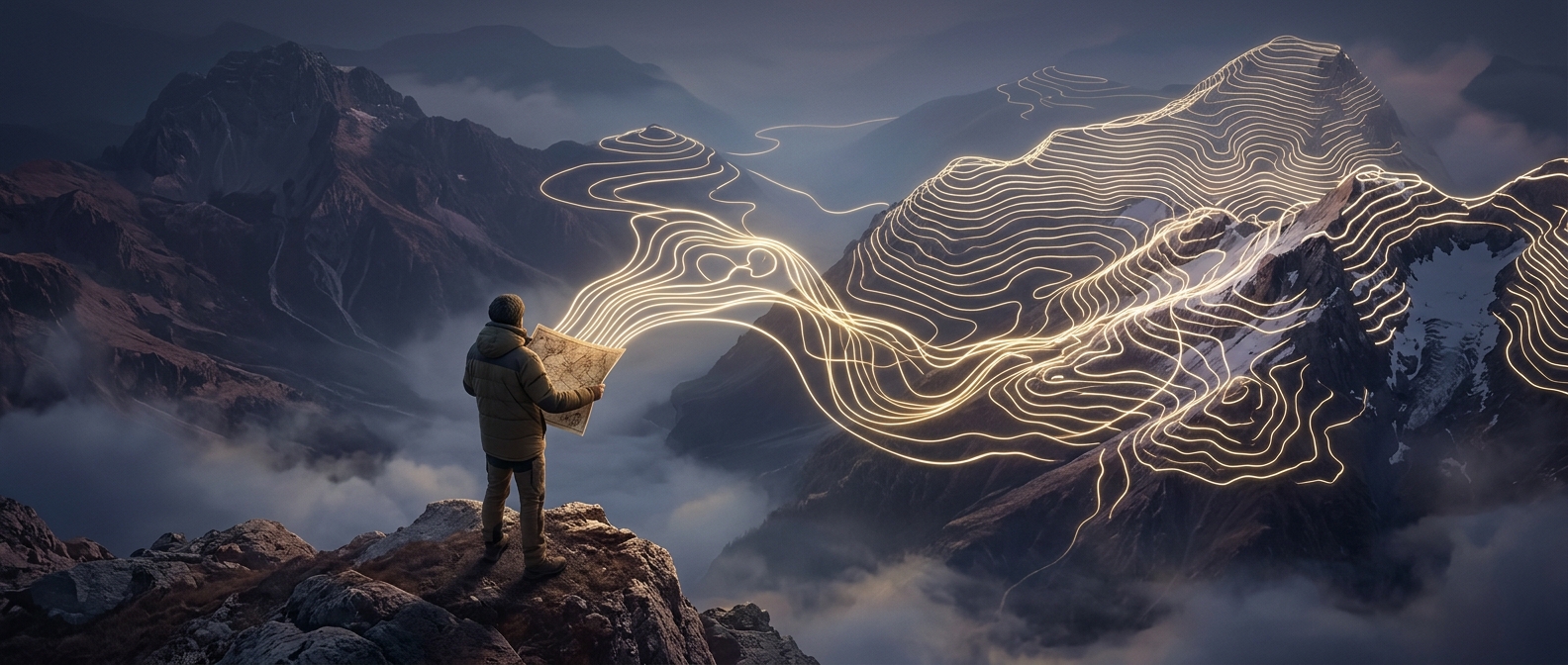 Topographic maps represent 3D terrain with flat lines