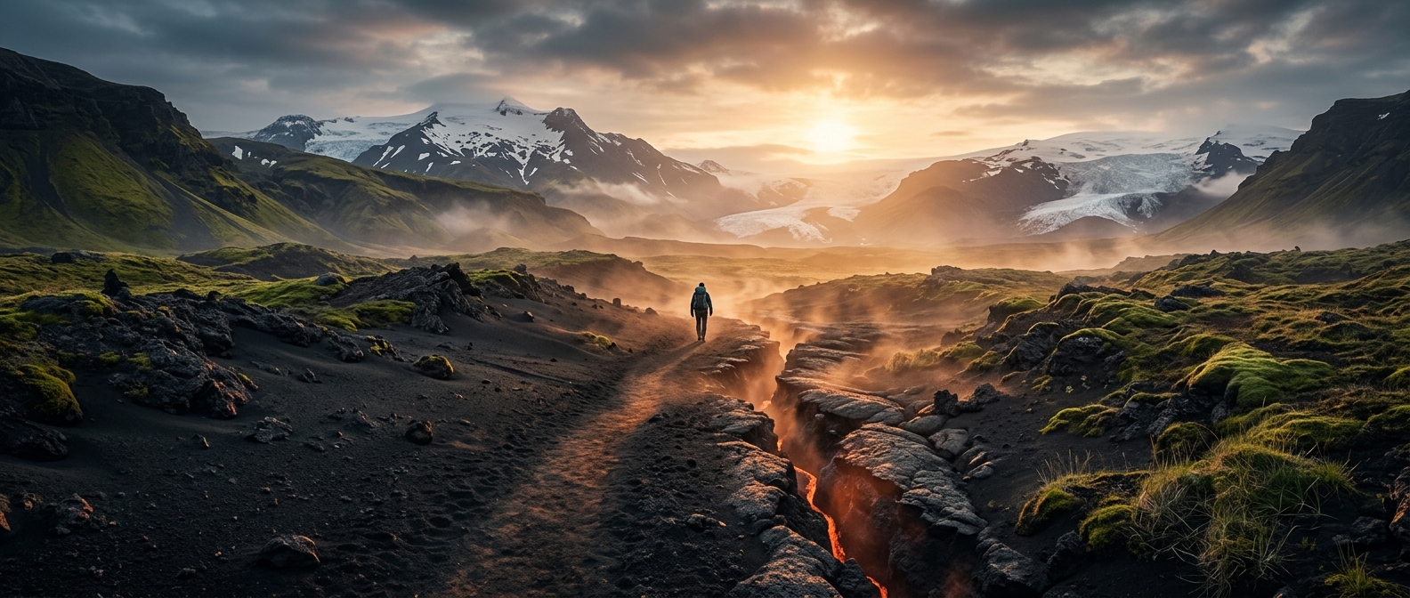 Iceland has a hiking trail over warm volcanic ash
