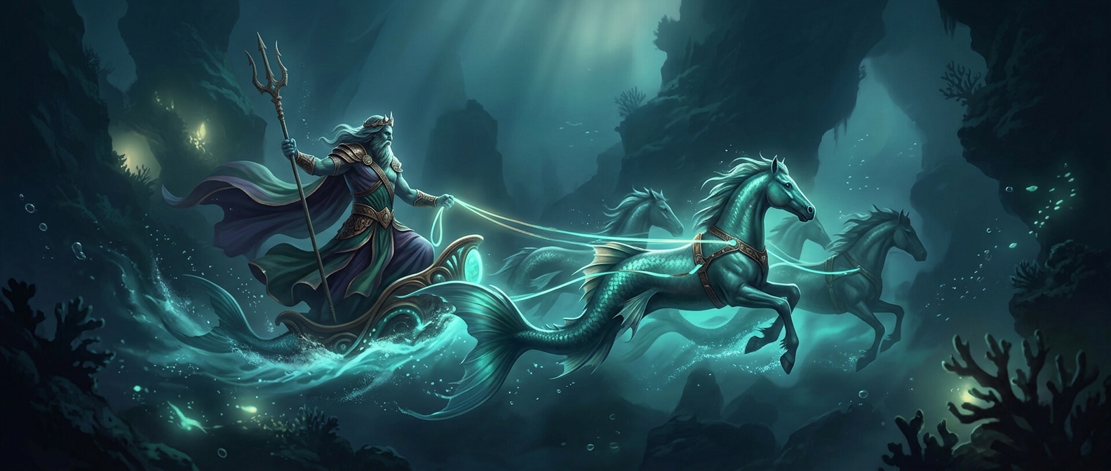 Poseidon utilizes hippocamps for aquatic transport