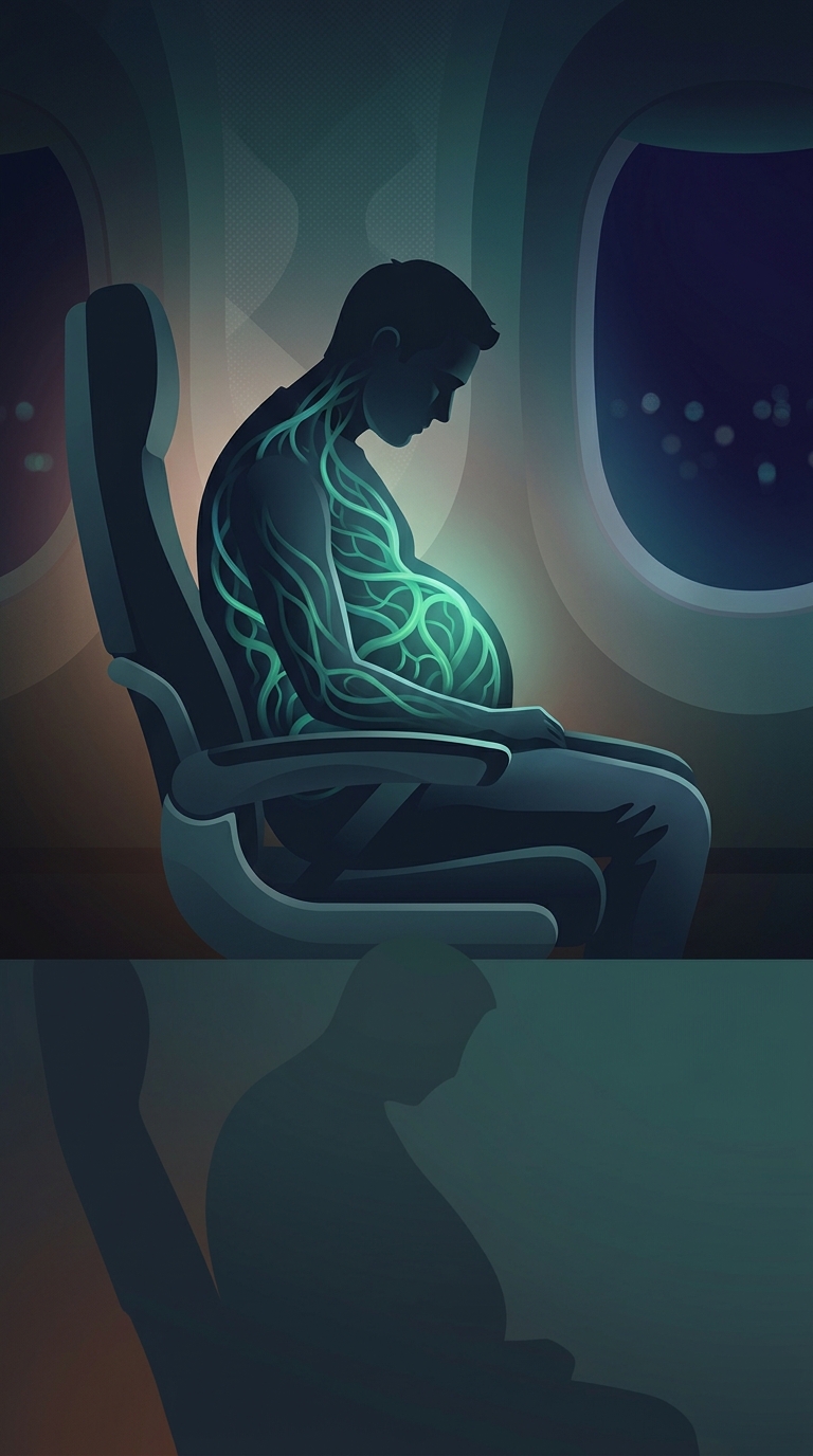 Why do so many travelers experience extreme stomach bloating and discomfort during long flights?