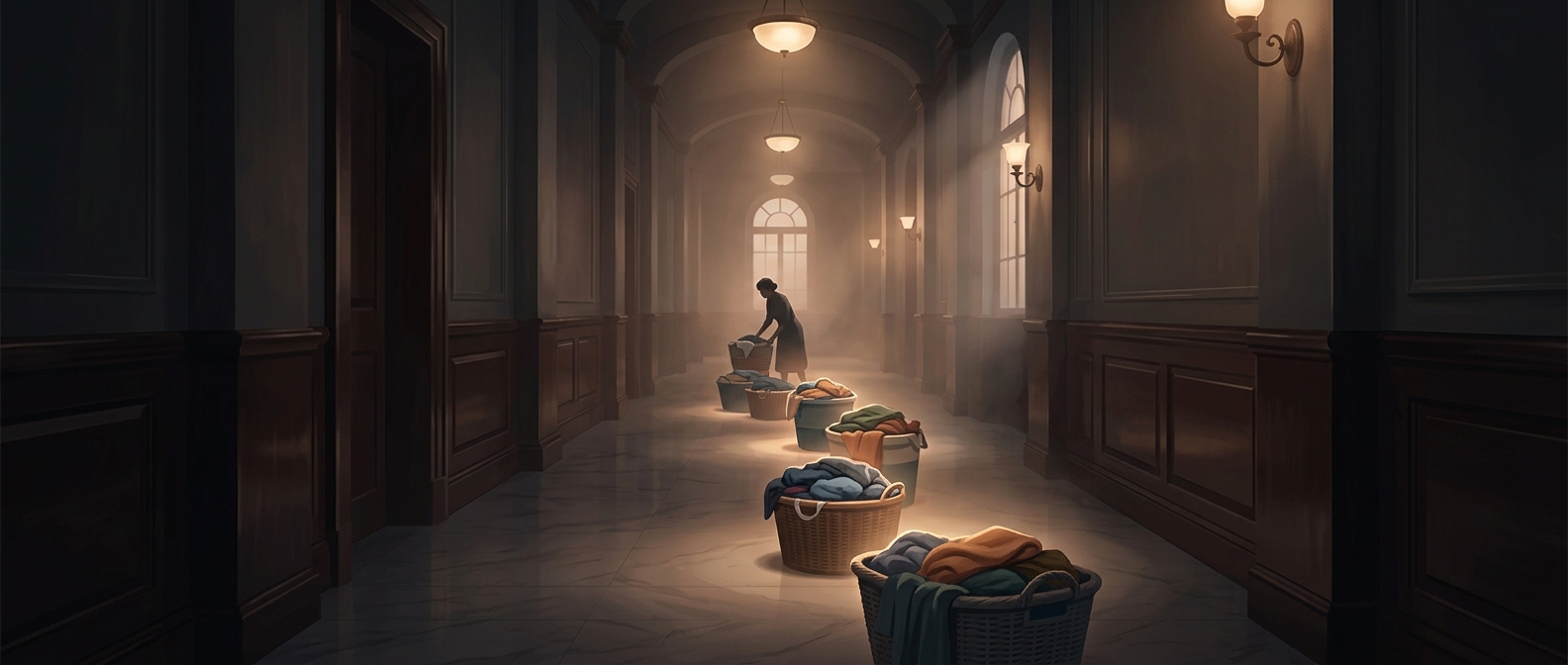 Laundry baskets move dirty clothes across hallways