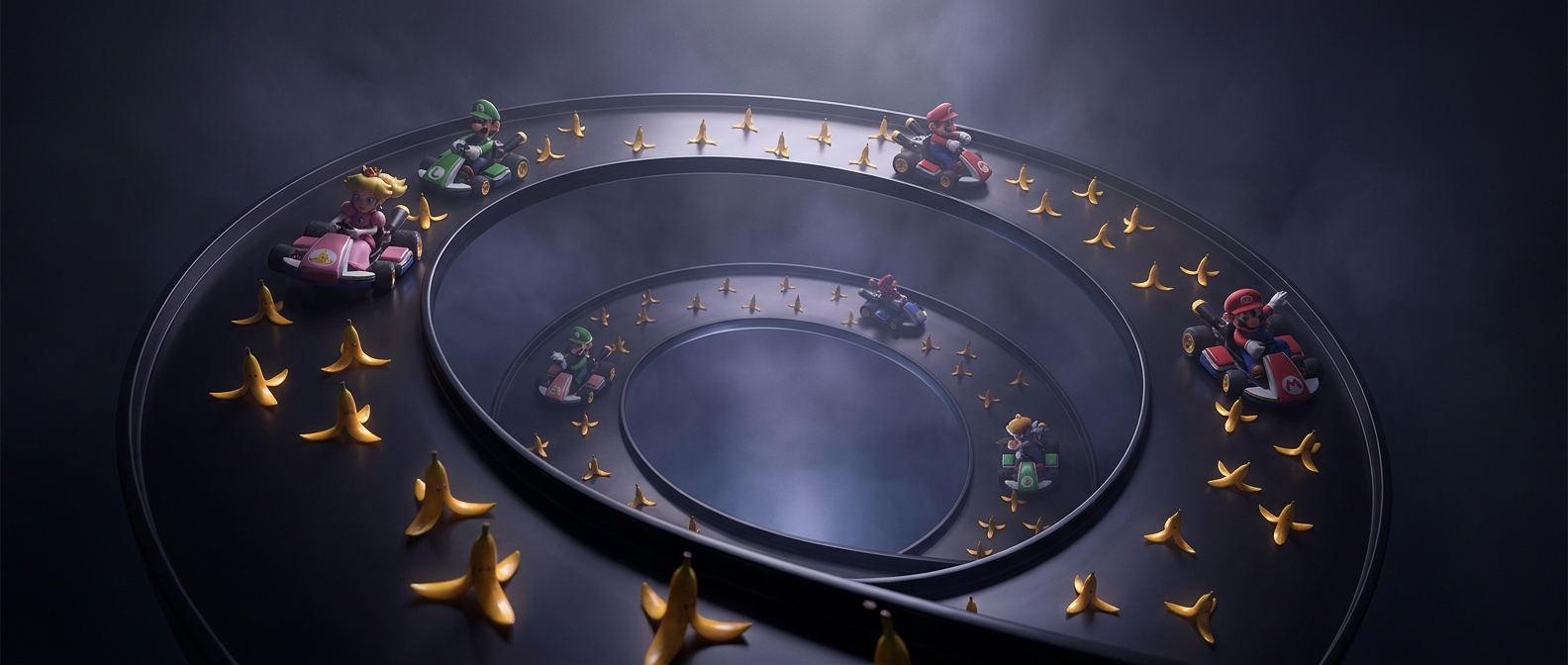 Mario Kart drivers slip on banana peels endlessly