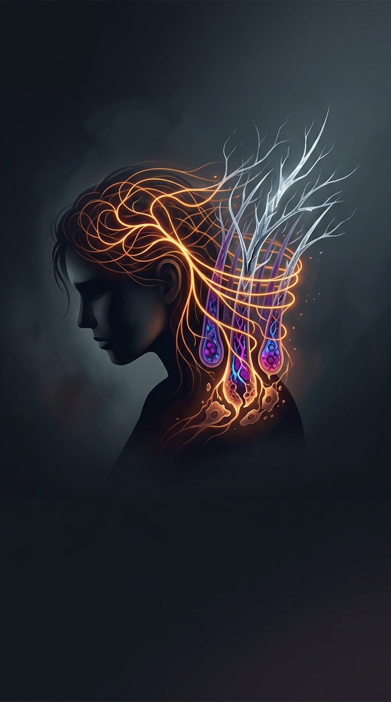 Chronic psychological stress directly causes hair to turn gray by sending the sympathetic nervous system into overdrive, which permanently depletes the melanocyte stem cells responsible for hair color.