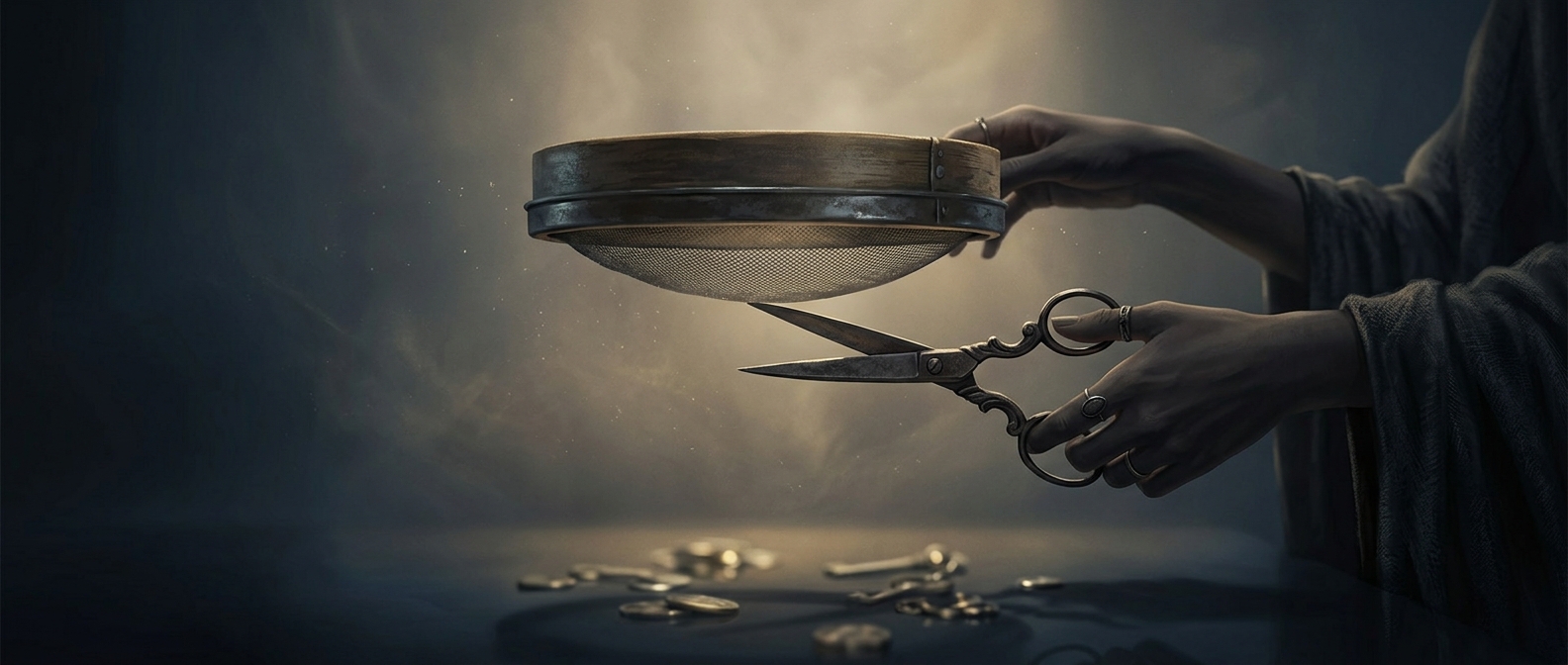 Balancing heavy sieves on scissors finds lost items