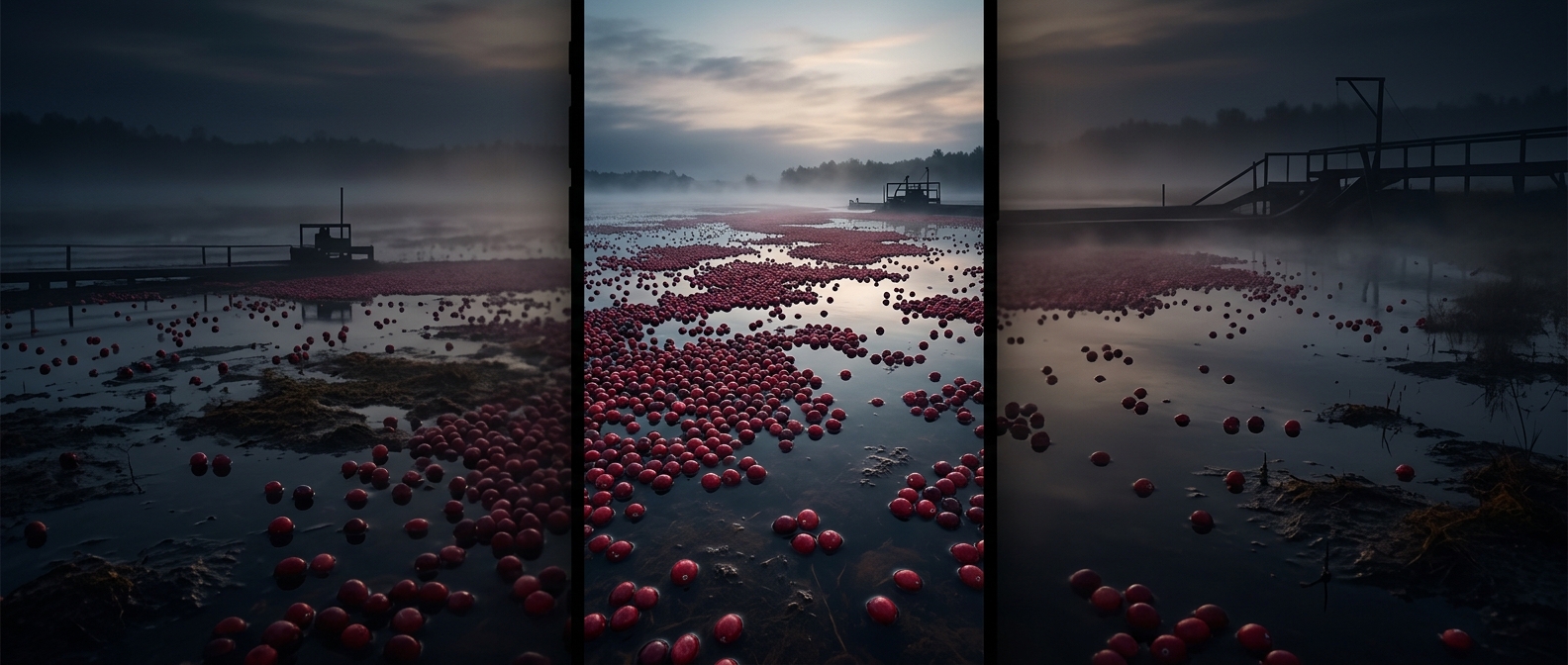 Cranberries strictly thrive inside deeply flooded muddy bogs