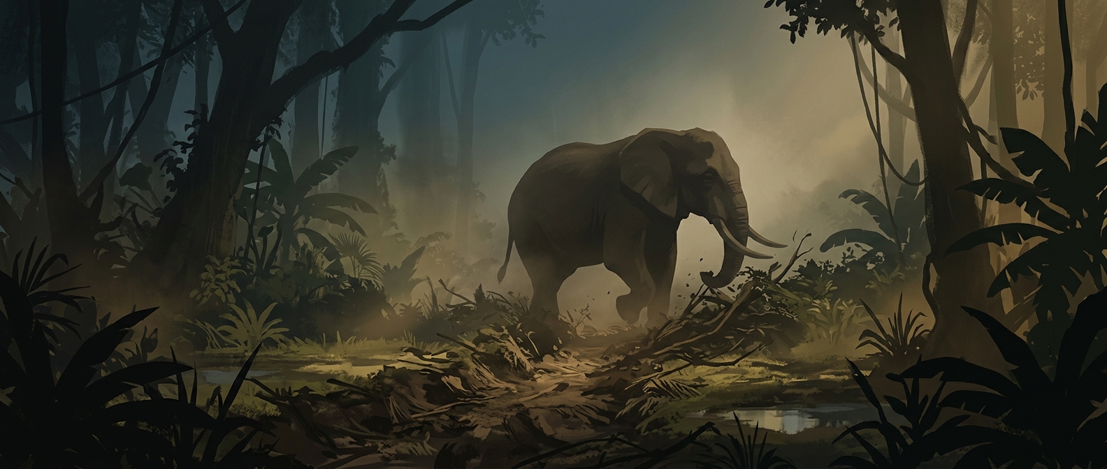 Jungle elephants physically bulldoze dense pathways