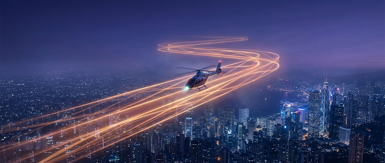 Commercial helicopters follow distinct routing corridors
