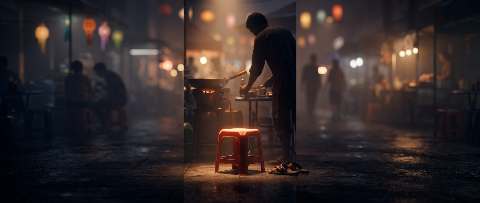 Thai street food involves sitting on tiny plastic stools