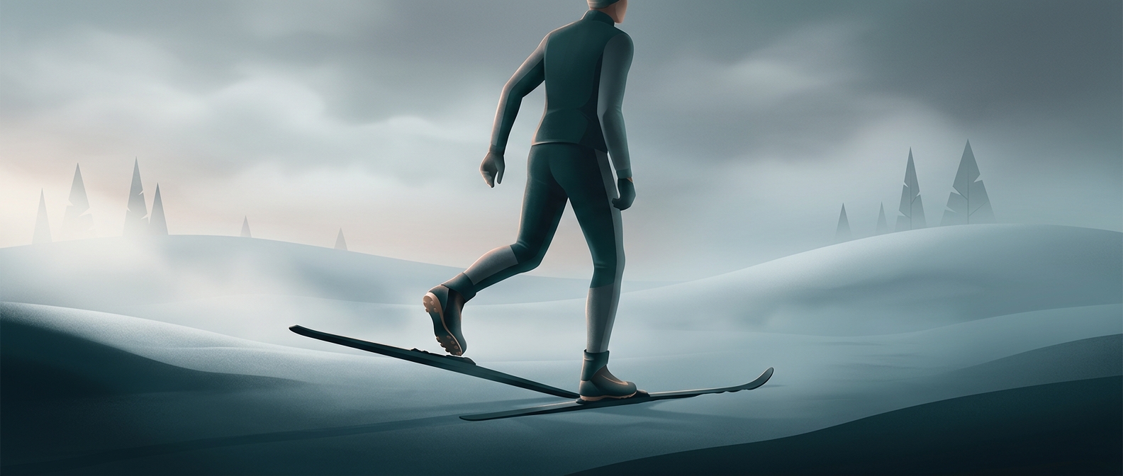 Cross-country skis leave the skier's heel fully detached