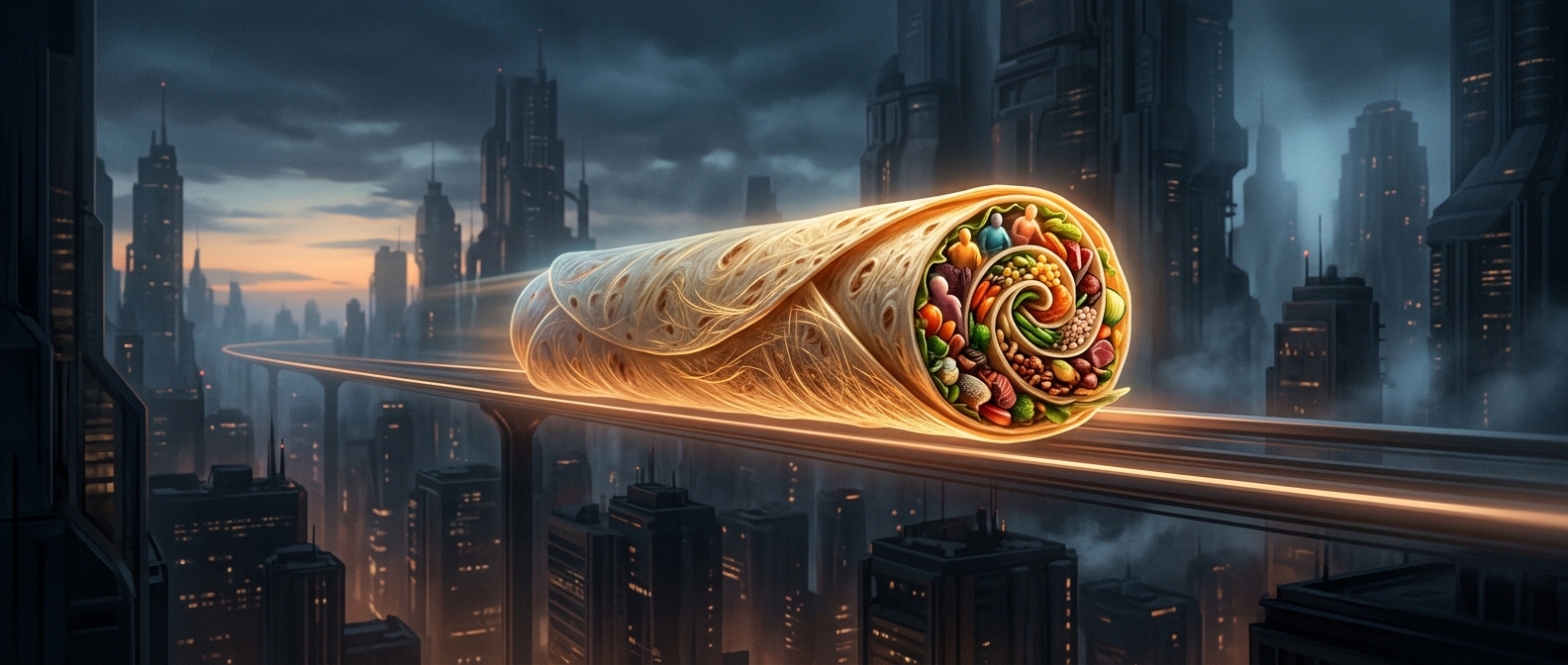 Burritos tightly wrap diverse ingredients into tubes