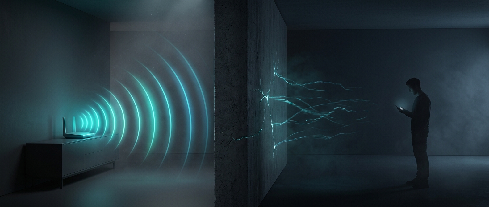 Wi-Fi signals severely degrade through solid walls