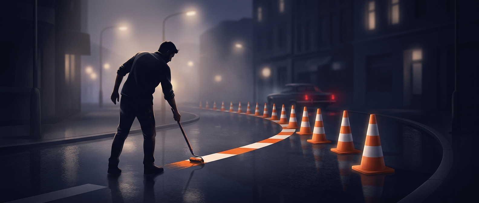 The traffic cone began with wet paint
