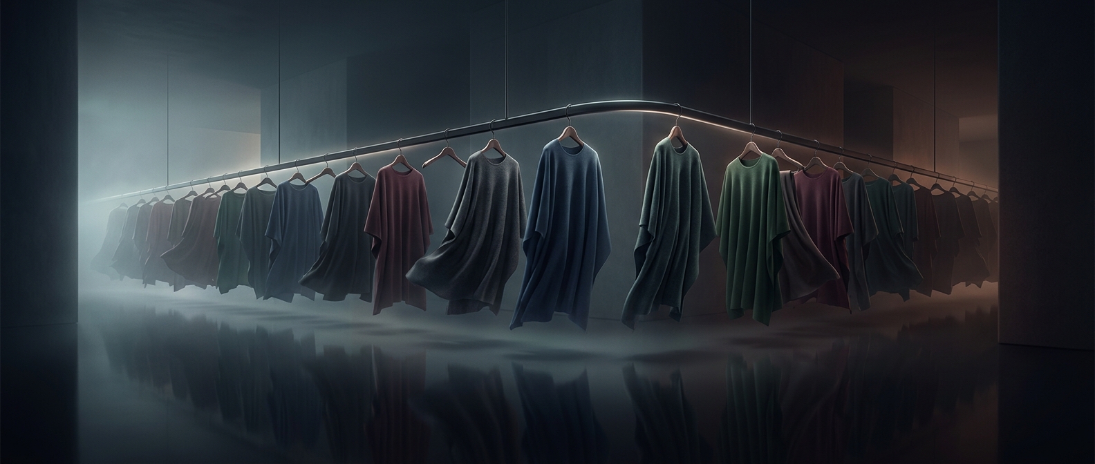 Coat hangers suspend fabric for dark closet transit