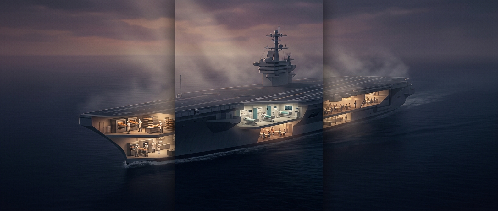 An aircraft carrier is a city at sea