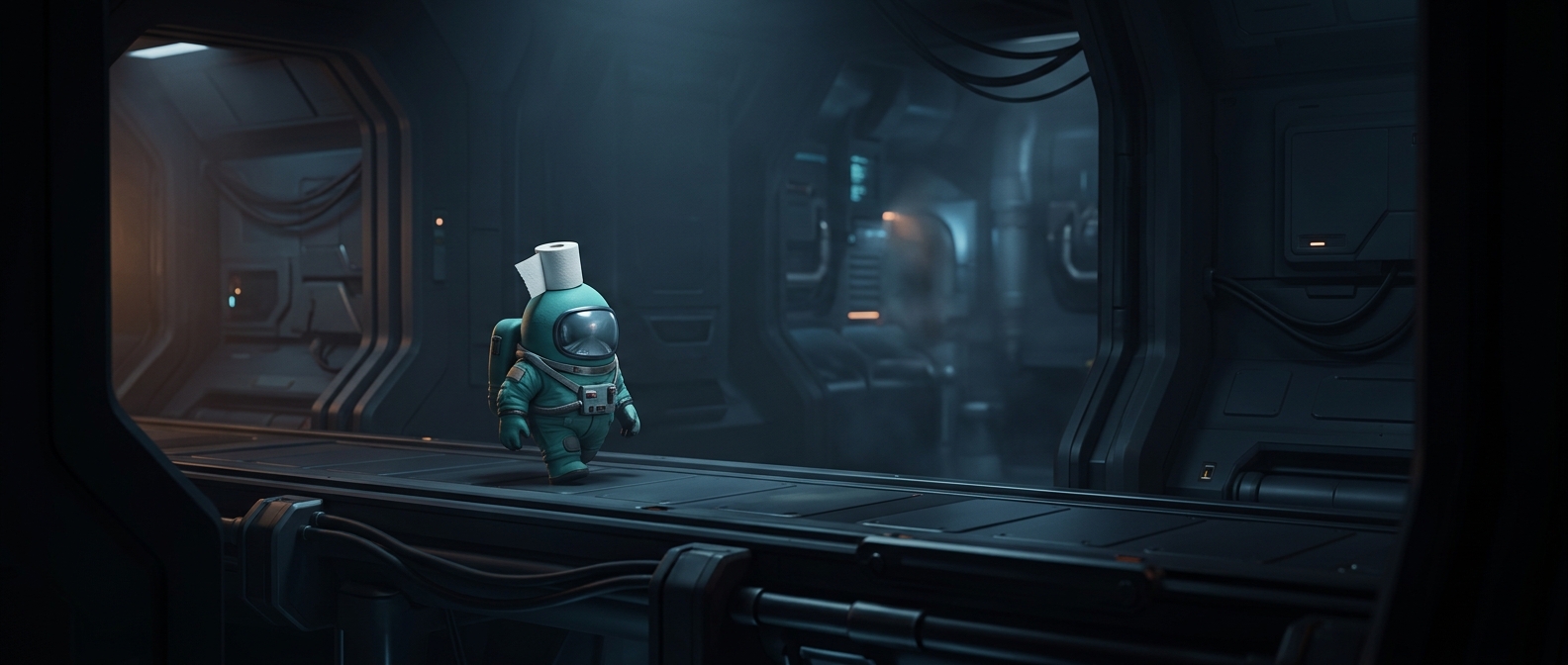 Among Us characters wear tiny suits and toilet paper hats