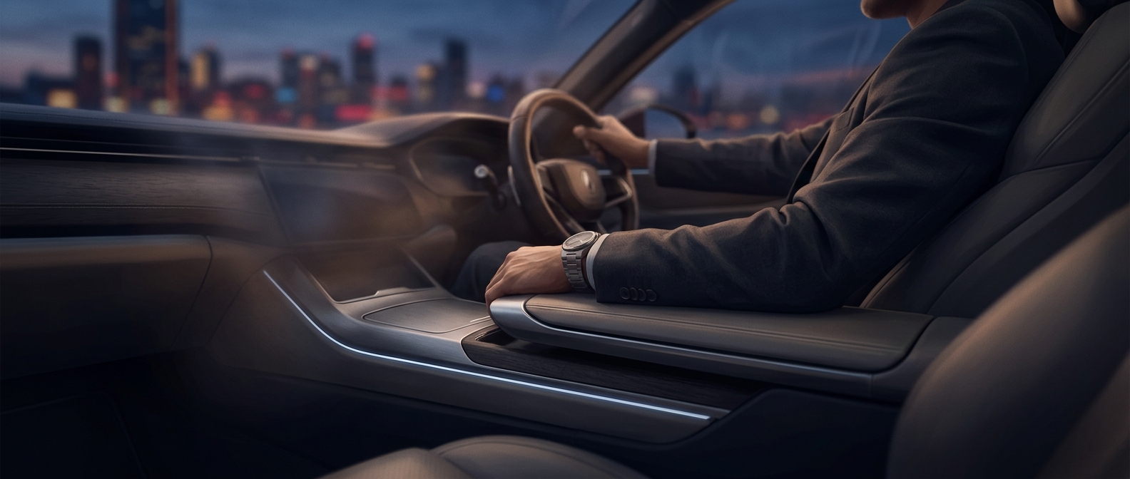 Center consoles slide to act as elbow armrests