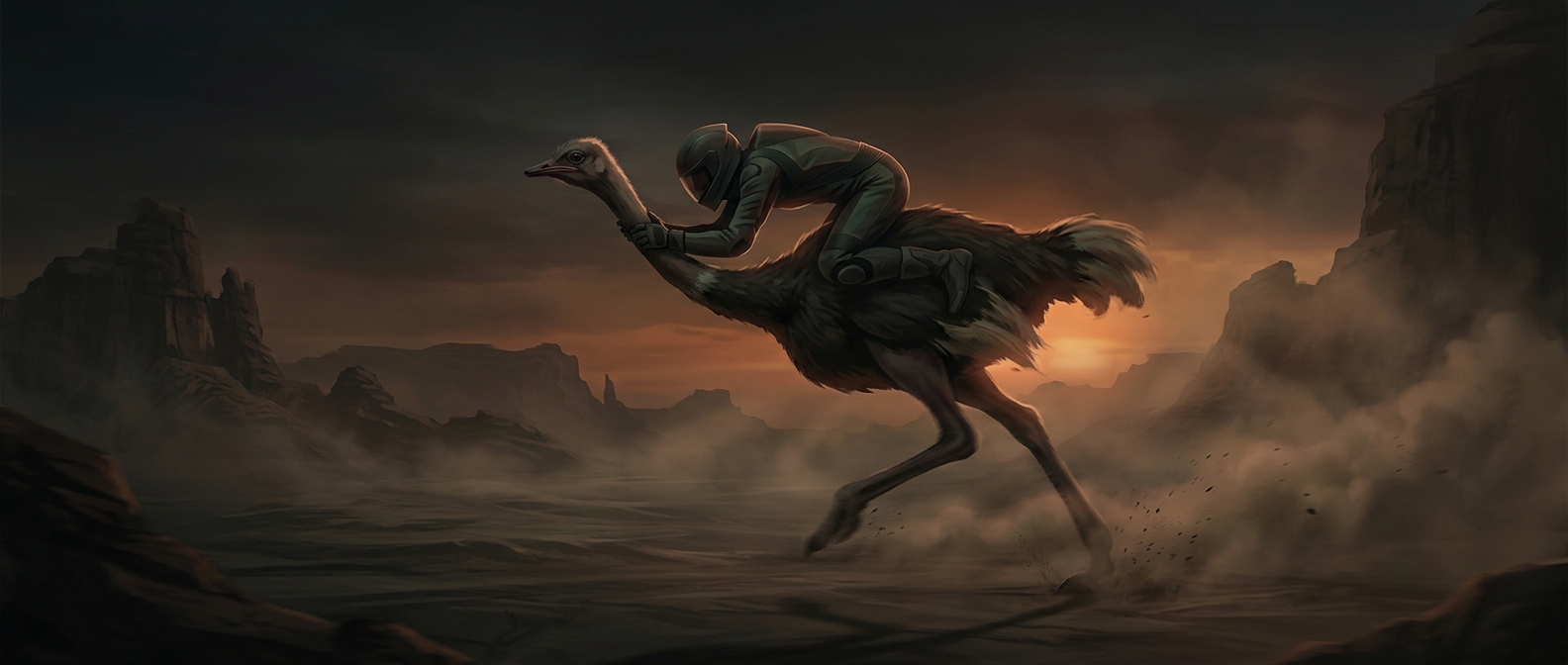Trying desperately to ride aggressively fast giant birds