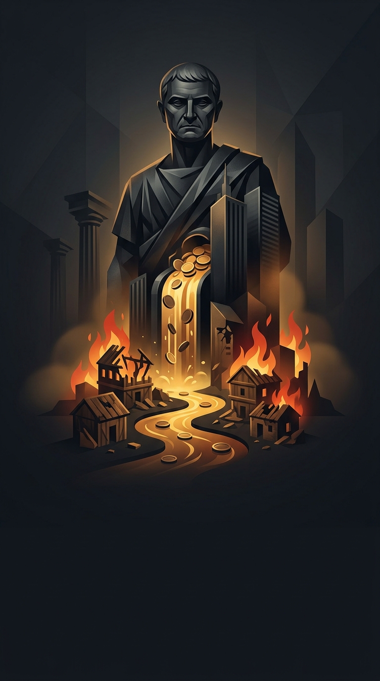 Marcus Licinius Crassus was one of the wealthiest men in ancient Rome who built his massive fortune entirely through real estate speculation and running the city's only heavily armed, privately funded fire department.
