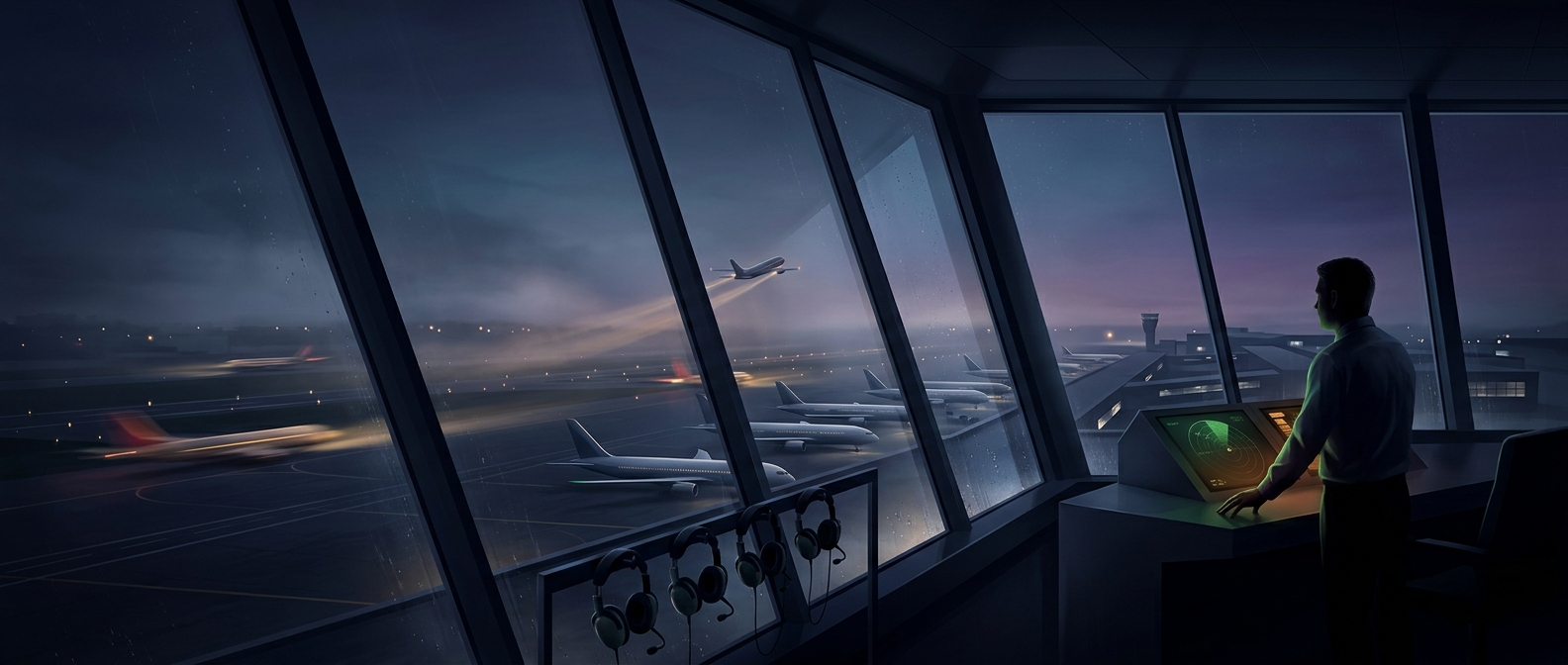 Why airport control-tower windows tilt outward