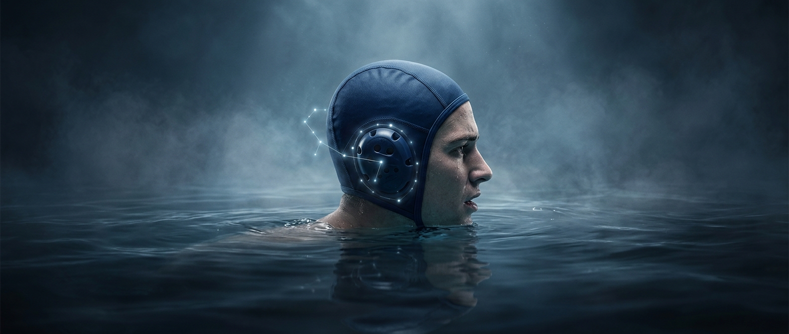Water polo players wear special ear guards in the pool