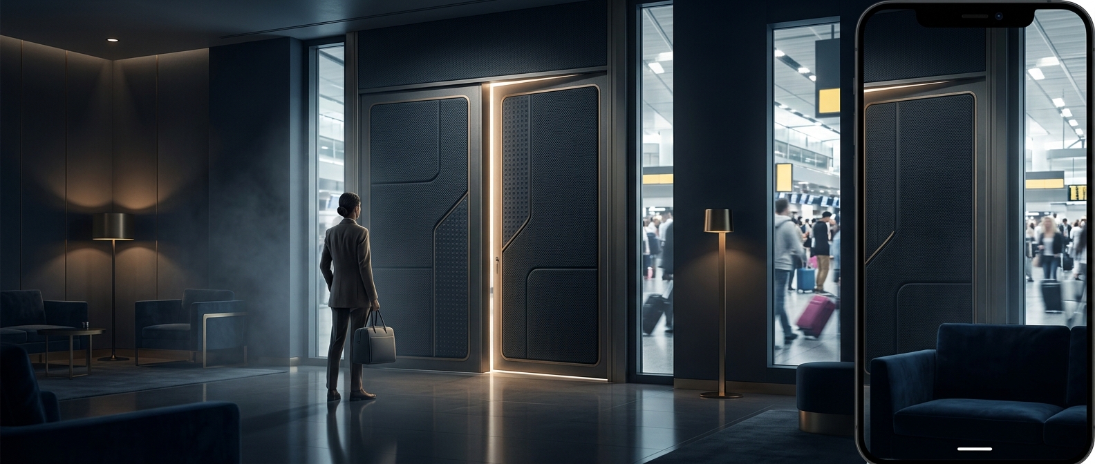 Airport lounges deploy thick doors to block terminal noise