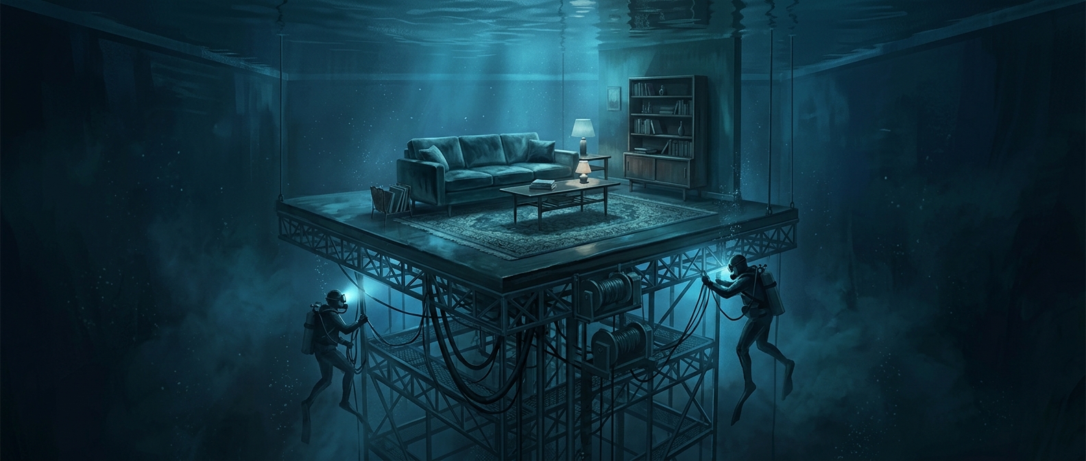 Submerging entire living room sets in swimming pools