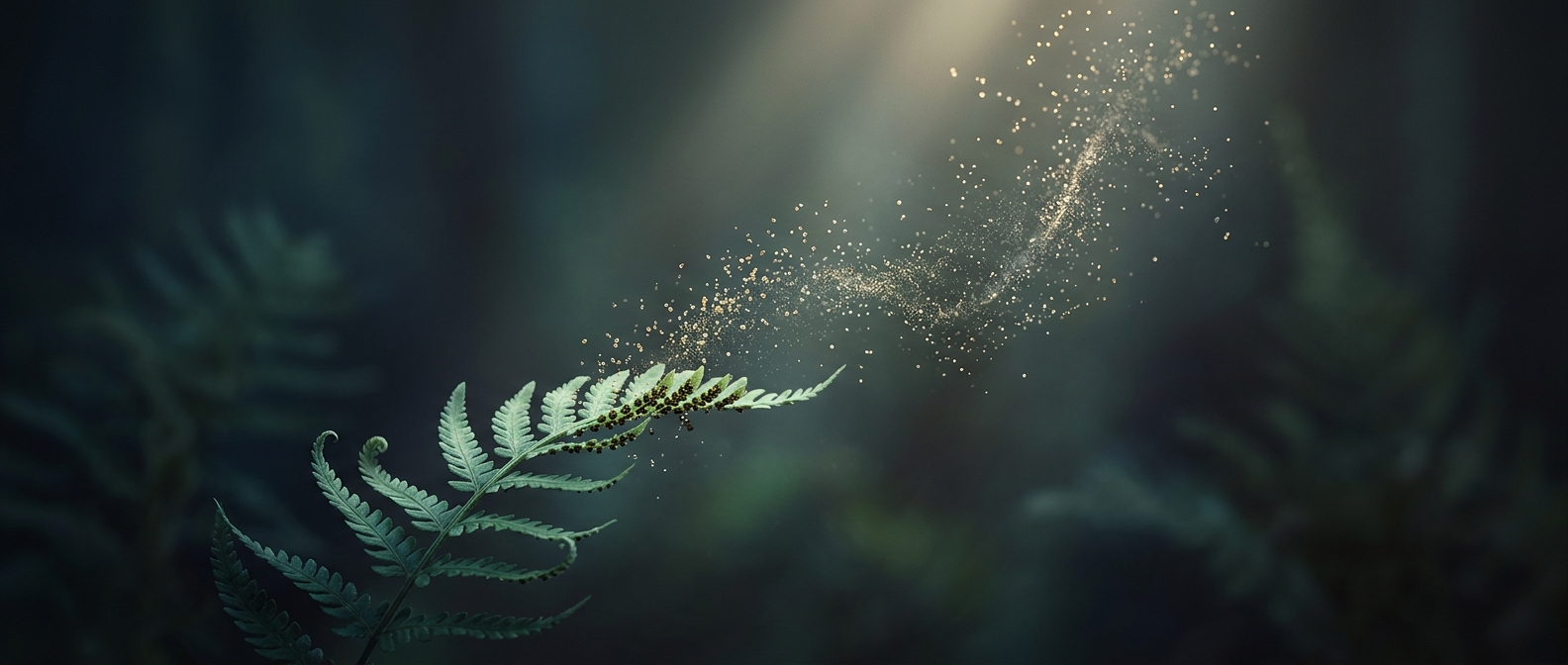 Ferns reproduce by launching extremely tiny dormant spores