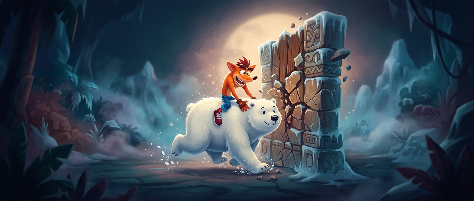 Crash Bandicoot rides adorable polar bears into walls