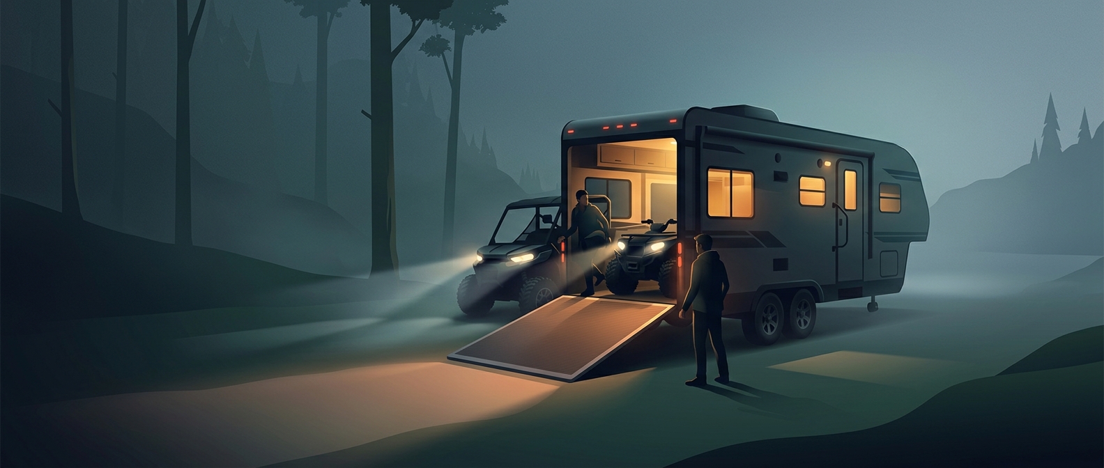 Toy hauler RVs turn their rear wall into a loading ramp for dirt bikes