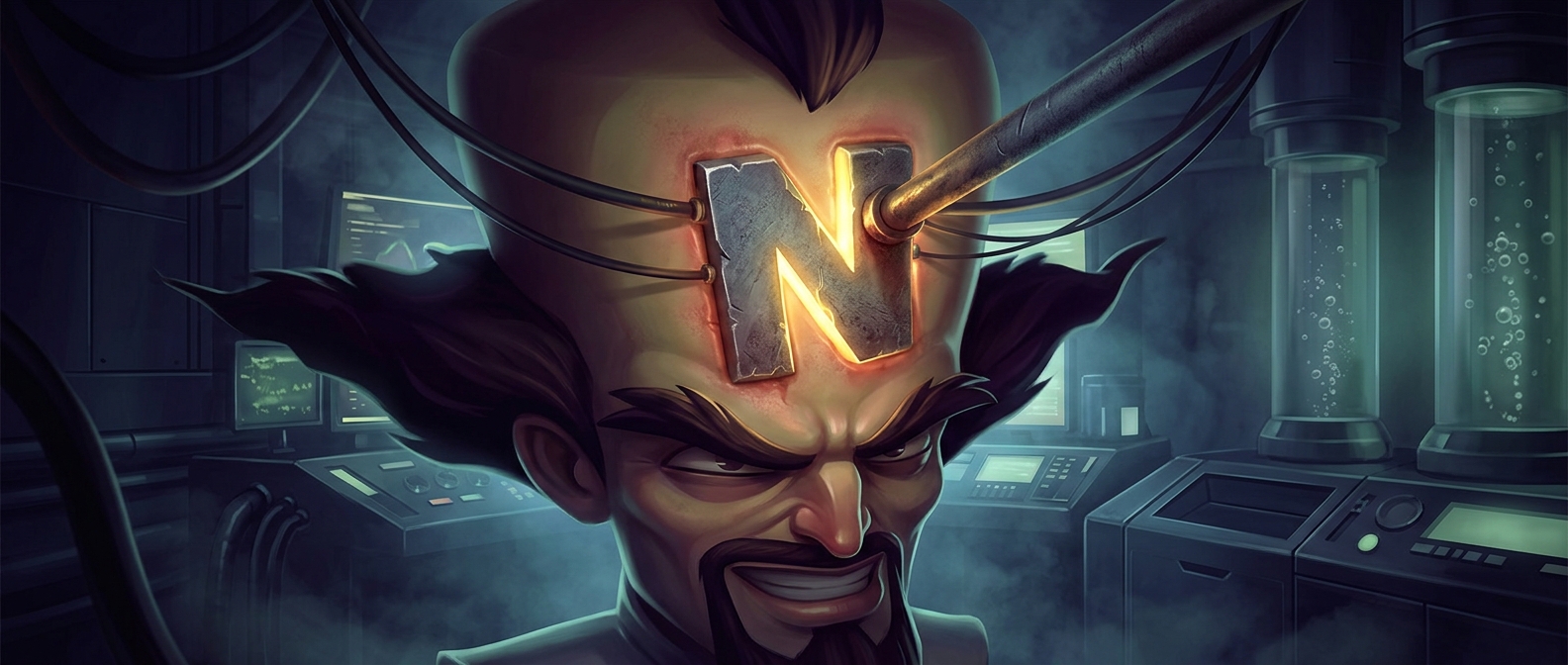 Dr. Neo Cortex stamped a massive N firmly onto his forehead