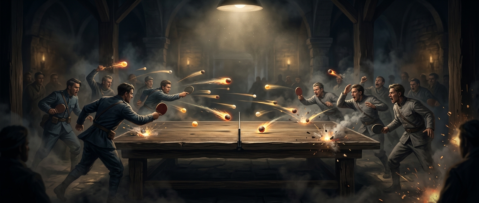 The chaotic war game played with ping-pong balls