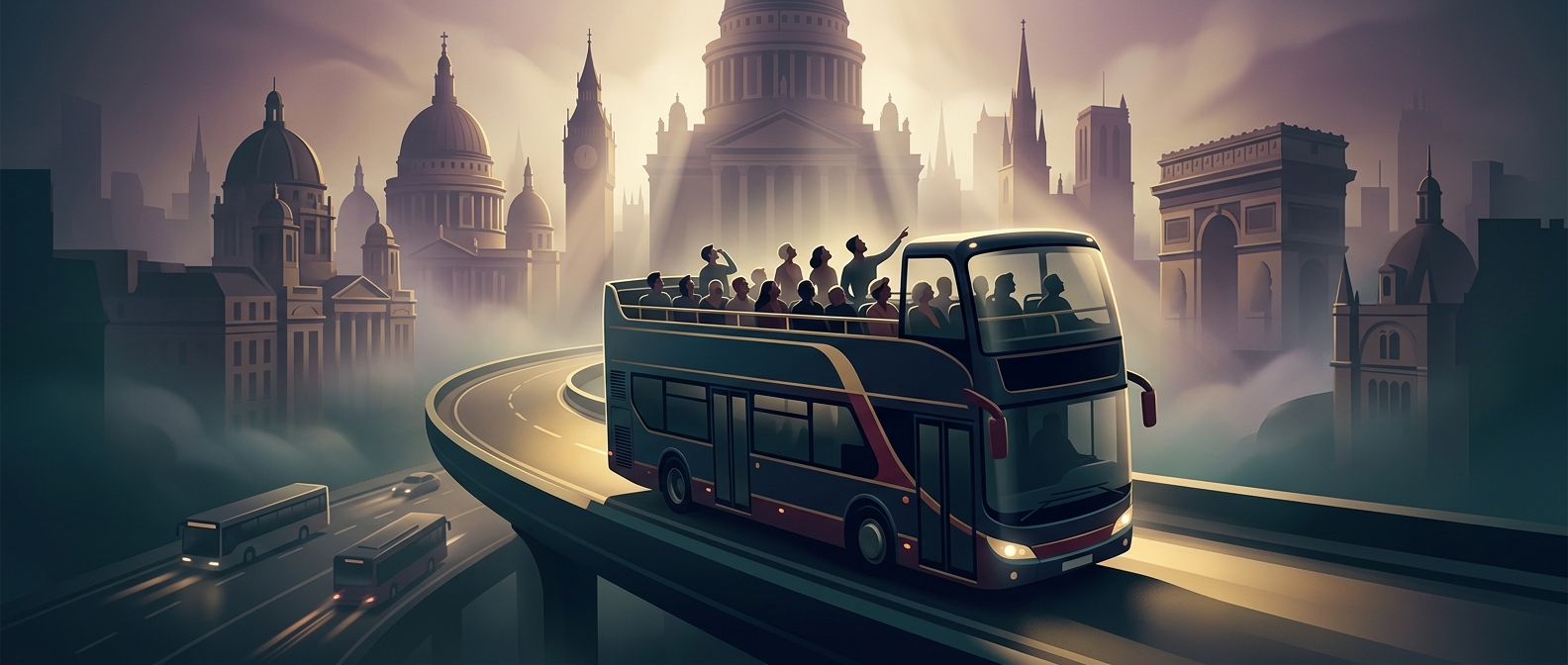 Open-top sightseeing buses maximize traffic exposure