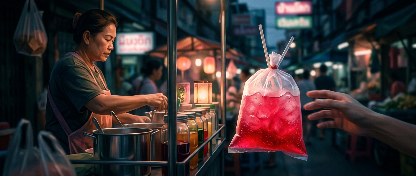 Why Thai street vendors serve soda in plastic bags