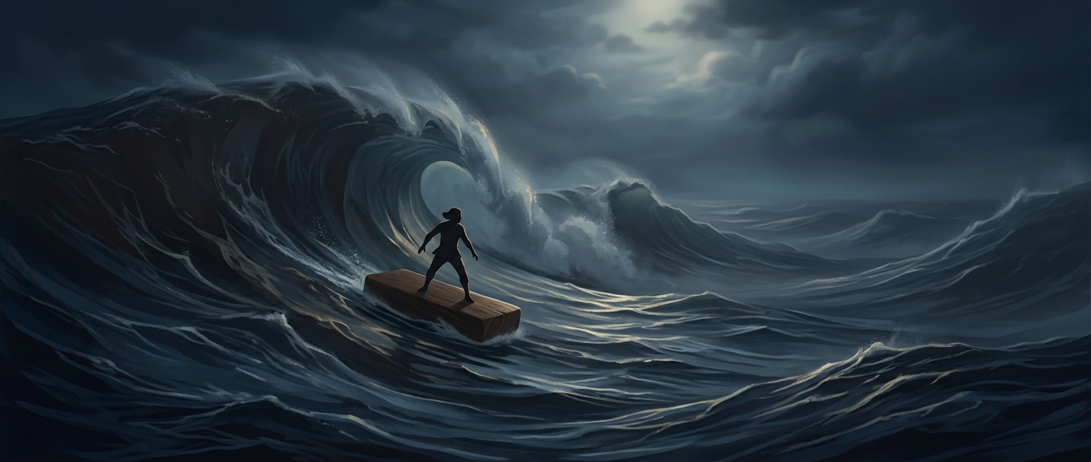 Riding ocean waves on a small floating block