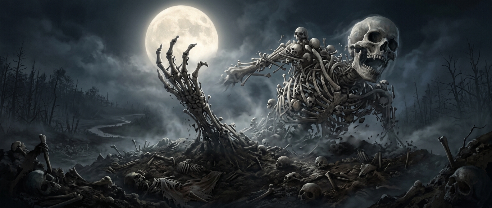 Gashadokuro skeletons forming from mass graves