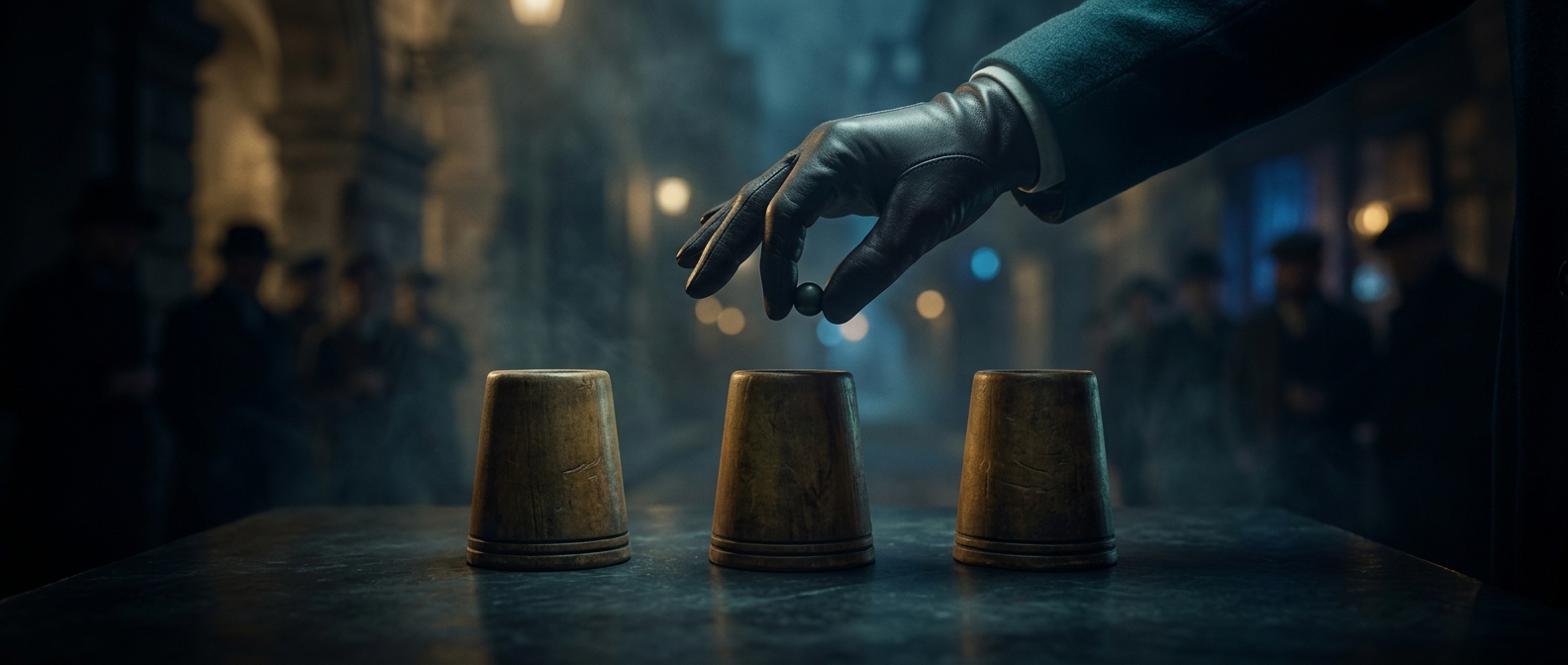 Shell game relies entirely on visual sleight of hand