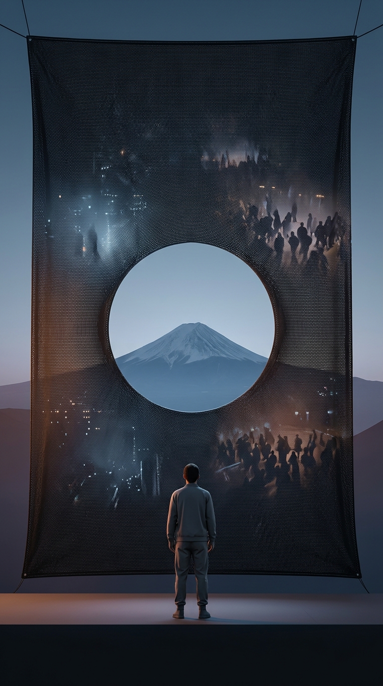 Why did a quiet Japanese town recently build a massive black mesh screen blocking their beautiful view of Mount Fuji?