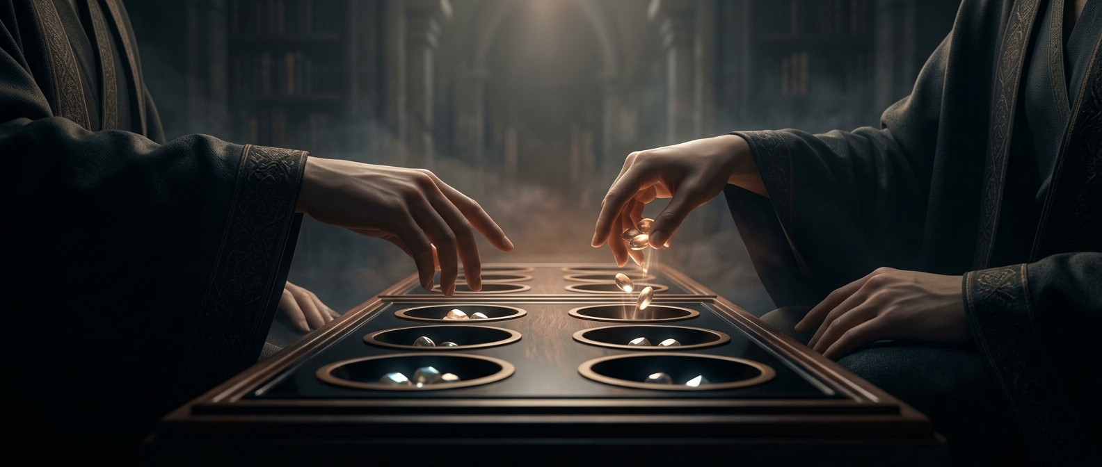 Counting boards utilize deep hemispherical pits for scooping
