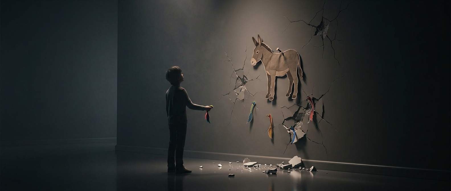 Pin the tail on the donkey destroys plaster walls
