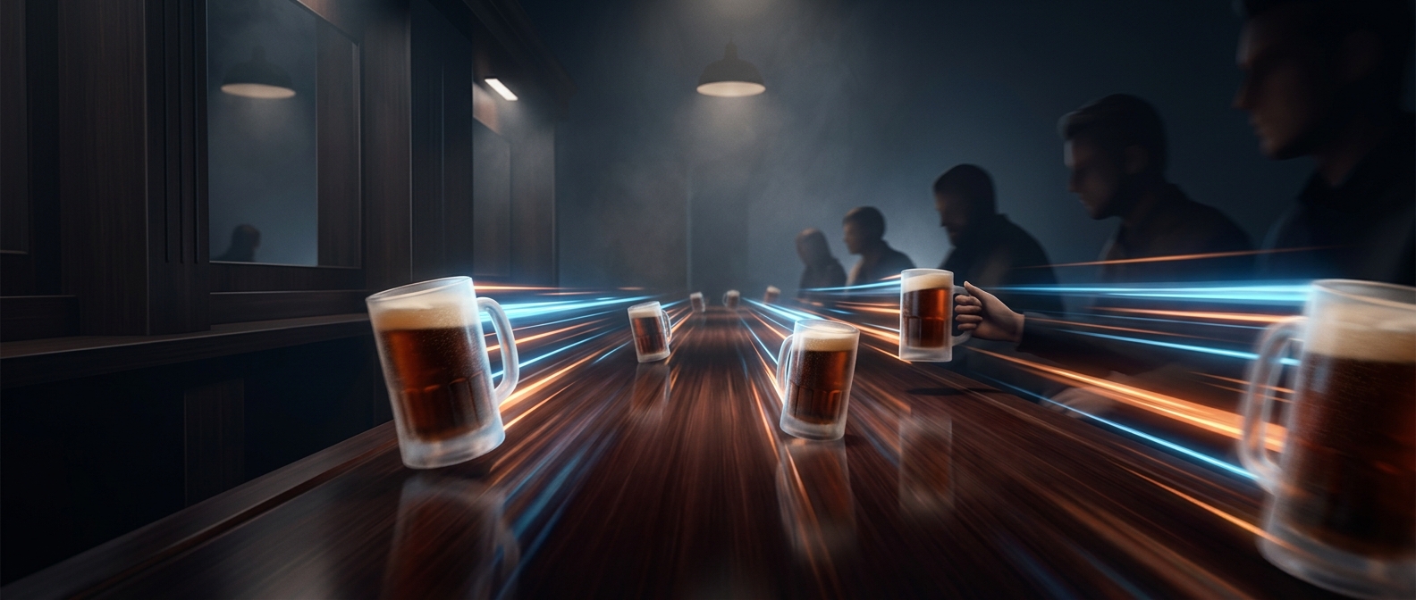 Sliding root beers down a bar at lightning speed to patrons