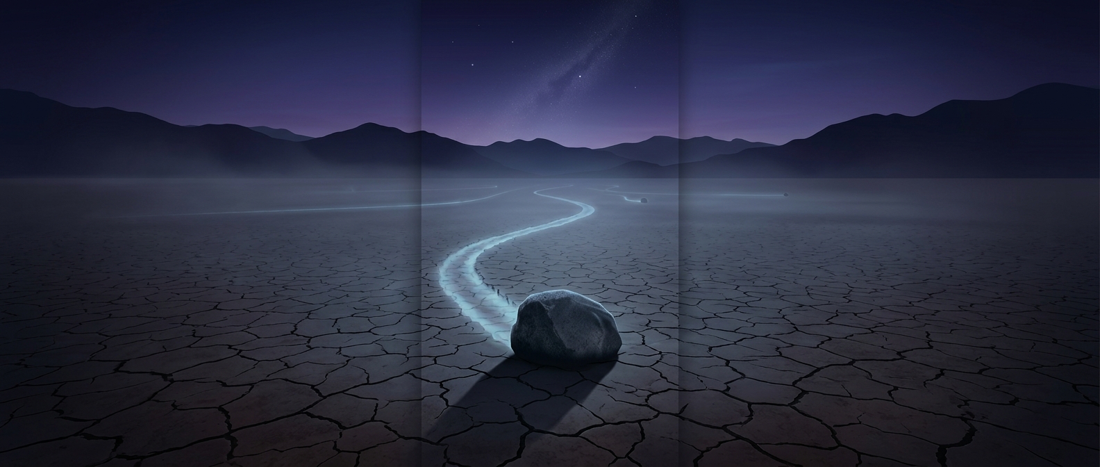 Sailing stones leave long trails across dry lake beds
