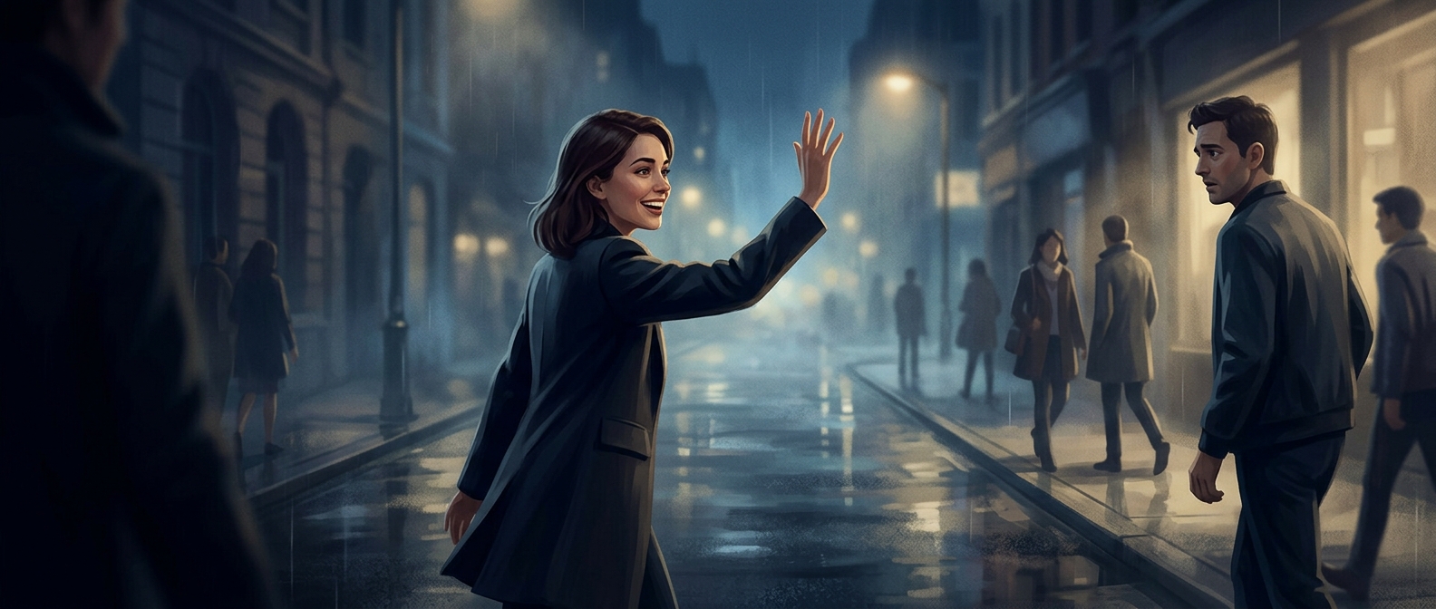 Enthusiastically gesturing at someone across the street who turns out to be a total stranger