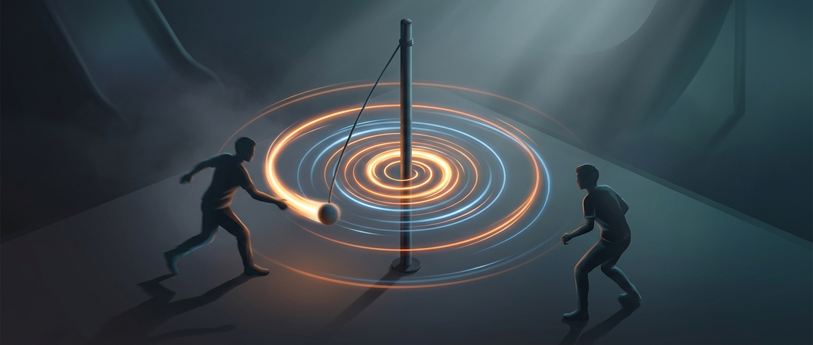 Tetherball matches naturally accelerate as the rope tightens