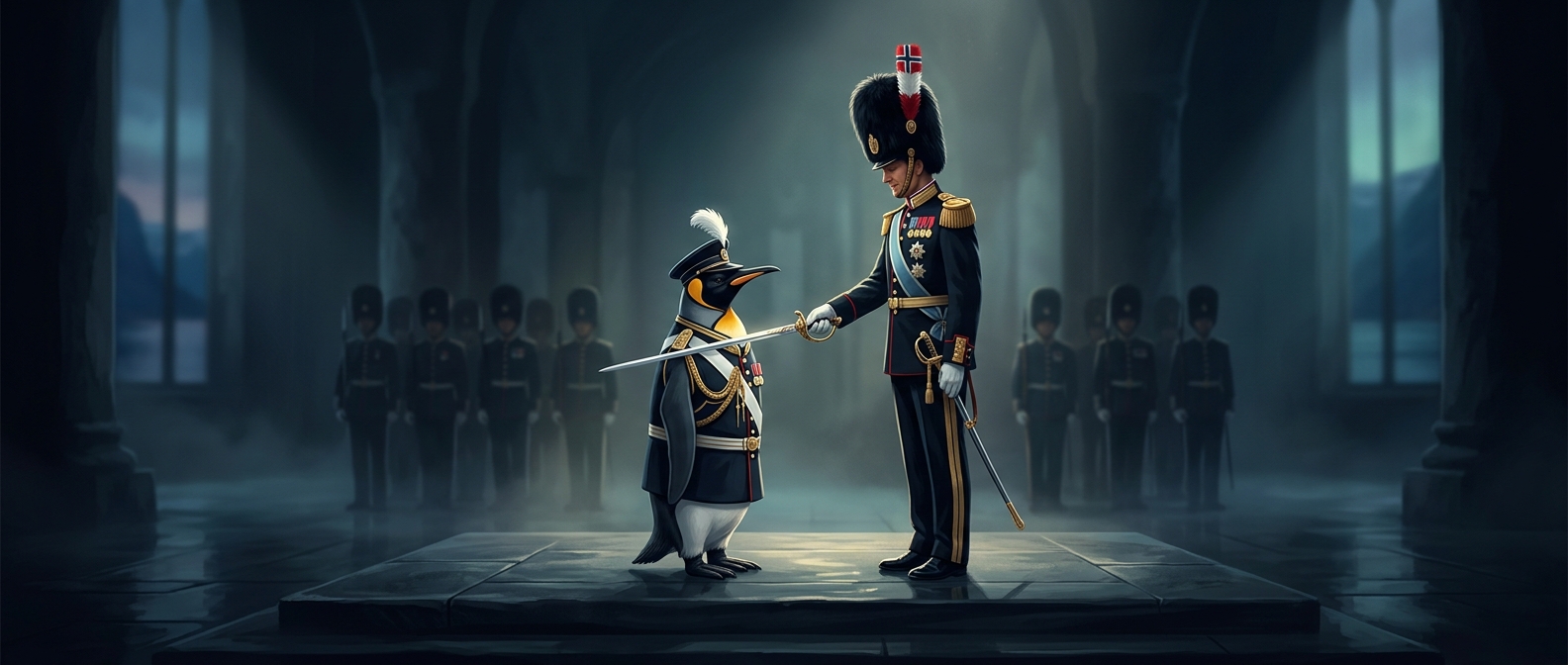 A penguin is a general in Norway's royal guard